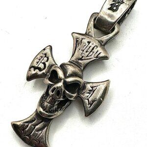 BWL Bill Wall Leather Skull Cross MALIBU Heavy Pendant .925 32 GRAMS
